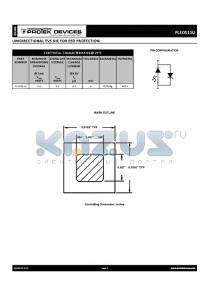 PLED511U datasheet - UNIDIRECTIONAL TVS DIE FOR ESD PROTECTION