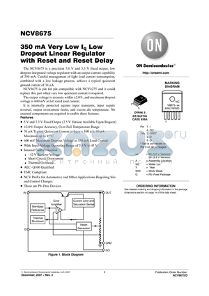 NCV8675DS50G datasheet - 350 mA Very Low Iq Low Dropout Linear Regulator with Reset and Reset Delay