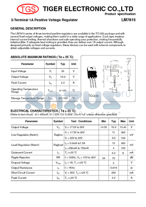 LM7815 datasheet - 3-Terminal 1A Positive Voltage Regulator