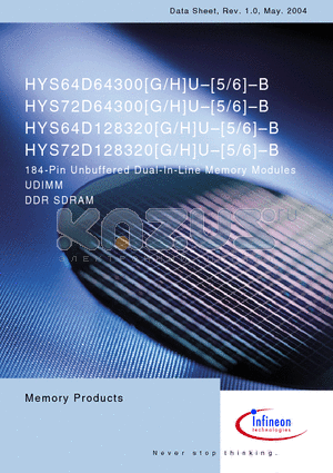 HYS72D64300GU-5-B datasheet - 184-Pin Unbuffered Dual-In-Line Memory Modules