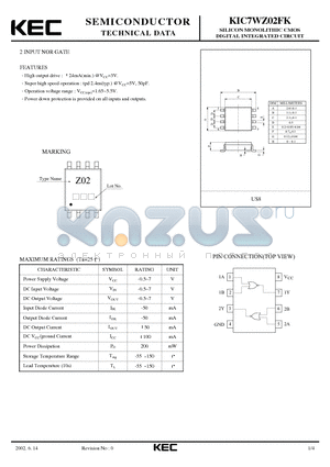 KIC7WZ02FK datasheet - SILICON MONOLITHIC CMOS DIGITAL INTEGRATED CIRCUIT(2-INPUT NOR GATE)