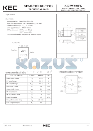 KIC7WZ04FK datasheet - SILICON MONOLITHIC CMOS DIGITAL INTEGRATED CIRCUIT(TRIPLE INVERTER)