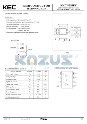 KIC7WZ05FK datasheet - SILICON MONOLITHIC CMOS DIGITAL INTEGRATED CIRCUIT(TRIPLE INVERTER)