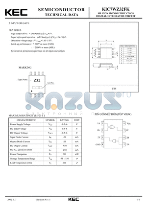 KIC7WZ32FK datasheet - SILICON MONOLITHIC CMOS DIGITAL INTEGRATED CIRCUIT(2-INPUT OR GATE)