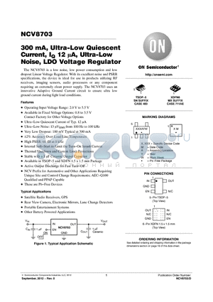 NCV8703MX30TCG datasheet - 300 mA, Ultra-Low Quiescent Current, IQ 12 A, Ultra-Low Noise, LDO Voltage Regulator