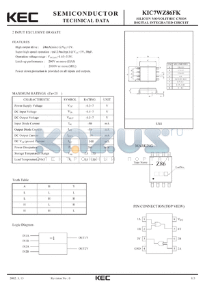 KIC7WZ86FK datasheet - SILICON MONOLITHIC CMOS DIGITAL INTEGRATED CIRCUIT(2-INPUT EXCLUSIVE OR GATE)