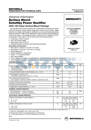 MBR0540T1 datasheet - SCHOTTKY BARRIER RECTIFIER 0.5 AMPERES 40 VOLTS