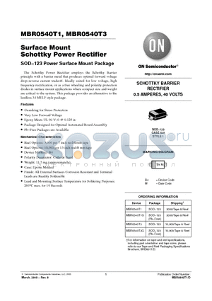 MBR0540T1 datasheet - Surface Mount Schottky Power Rectifier SOD−123 Power Surface Mount Package