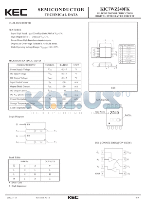 KIC7WZ240FK datasheet - SILICON MONOLITHIC CMOS DIGITAL INTEGRATED CIRCUIT(DUAL BUS BUFFER)