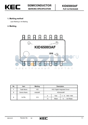 KID65003AF datasheet - MARKING SPECIFICATION