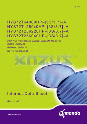 HYS72T128000HP-3.7-A datasheet - 240-Pin Registered DDR2 SDRAM Modules