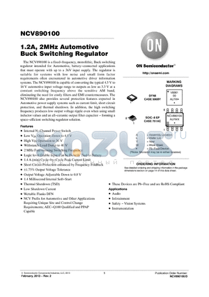 NCV890100 datasheet - 1.2A, 2MHz Automotive Buck Switching Regulator