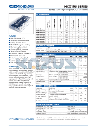 NCX10S24050 datasheet - Isolated 10W Single Output DC/DC Converters