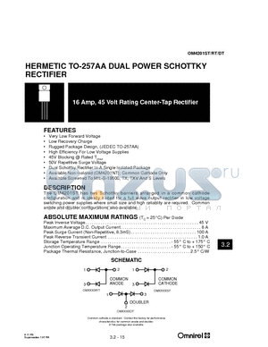 OM4201ST datasheet - 16 Amp, 45 Volt Rating Center-Tap Rectifier