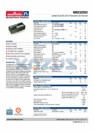 KII_NM232DD datasheet - Isolated Dual EIA-232-D Transmitter and Receiver
