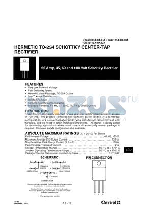 OM4203SA datasheet - HERMETIC TO-254 SCHOTTKY CENTER-TAP RECTIFIER