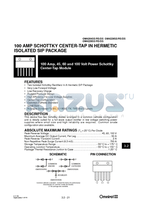 OM4204DS datasheet - 100 Amp, 45, 60 and 100 Volt Power Schottky Center-Tap Module