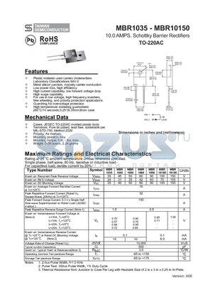 MBR10100 datasheet - 10.0 AMPS. Schottky Barrier Rectifiers