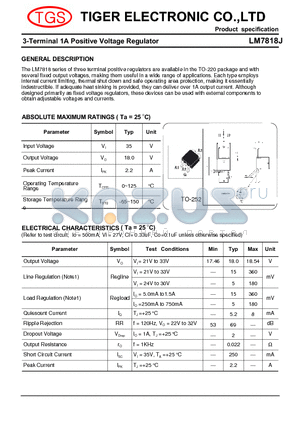 LM7818J datasheet - 3-Terminal 1A Positive Voltage Regulator