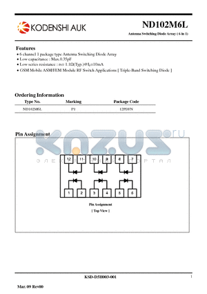 ND102M6L datasheet - Antenna Switching Diode Array ( 6 in 1)