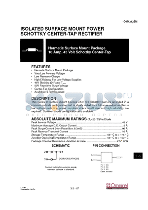 OM4212SM datasheet - ISOLATED SURFACE MOUNT POWER SCHOTTKY CENTER-TAP RECTIFIER