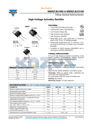 MBR10100 datasheet - High-Voltage Schottky Rectifier