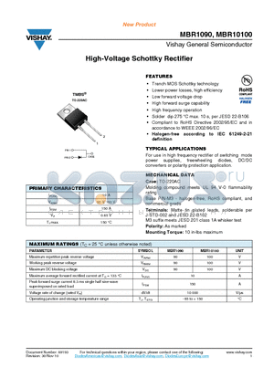 MBR10100-M3/4W datasheet - High-Voltage Schottky Rectifier