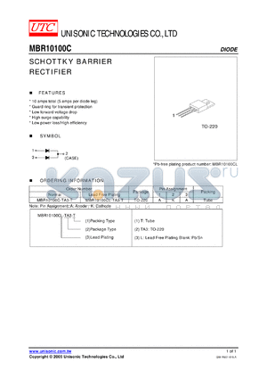 MBR10100C-TA3-T datasheet - SCHOTTKY BARRIER RECTIFIER
