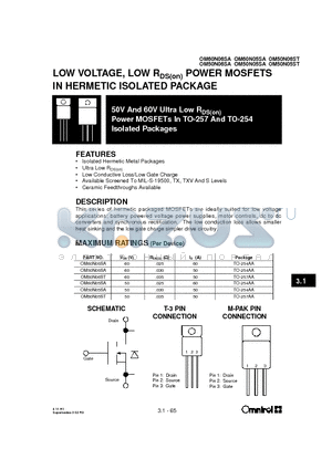 OM50N06ST datasheet - LOW VOLTAGE, LOW RDS(on) POWER MOSFETS IN HERMETIC ISOLATED PACKAGE