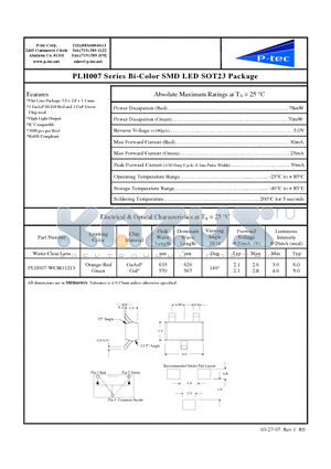 PLH007-WCRG1213 datasheet - Bi-Color SMD LED SOT23 Package