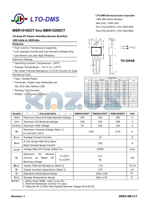 MBR10100CT datasheet - 10 Amp HT Power Schottky Barrier Rectifier 100 Volts to 200Volts