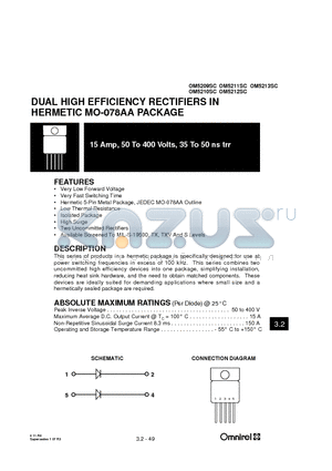 OM5211SC datasheet - DUAL HIGH EFFICIENCY RECTIFIERS IN HERMETIC MO-078AA PACKAGE