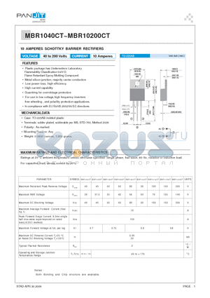 MBR10100CT datasheet - 10 AMPERES SCHOTTKY BARRIER RECTIFIERS