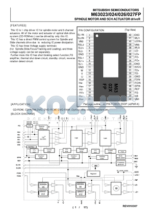 M63026 datasheet - SPINDLE MOTOR AND 5CH ACTUATOR driveR