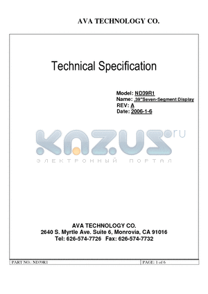 ND39R1 datasheet - 39 inch SEVEN-SEGMENT DISPLAY
