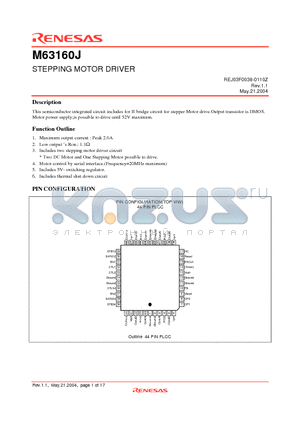 M63160J datasheet - STEPPING MOTOR DRIVER