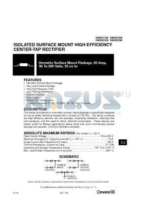 OM5222SM datasheet - Hermetic Surface Mount Package, 20 Amp, 50 To 200 Volts, 35 ns trr