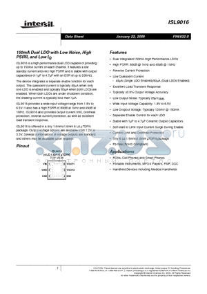 ISL9016IRUJJZ-T datasheet - 150mA Dual LDO with Low Noise, High PSRR, and Low IQ