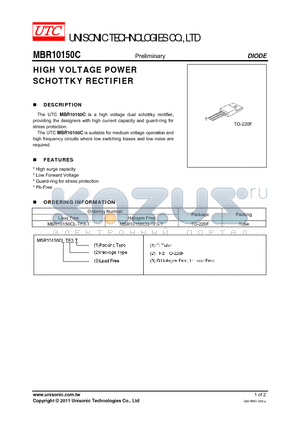 MBR10150C datasheet - HIGH VOLTAGE POWER SCHOTTKY RECTIFIER