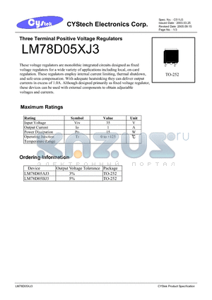 LM78D05B datasheet - Three Terminal Positive Voltage Regulators