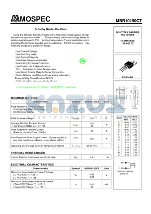 MBR10150CT datasheet - Schottky Barrier Rectifiers