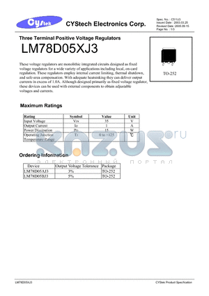 LM78D05A datasheet - Three Terminal Positive Voltage Regulators