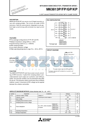 M63813KP datasheet - 7-UNIT 300mA TRANSISTOR ARRAY WITH CLAMP DIODE