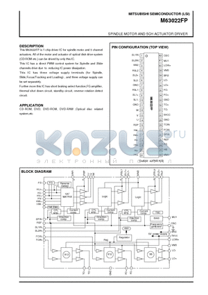 M63022FP datasheet - SPINDLE MOTOR AND 5CH ACTUATOR DRIVER
