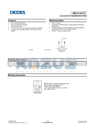 MBR10150CTP datasheet - 10A SCHOTTKY BARRIER RECTIFIER