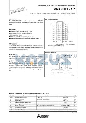 M63820KP datasheet - 8-UNIT 500mA DARLINGTON TRANSISTOR-ARRAY WITH CLAMP DIODE