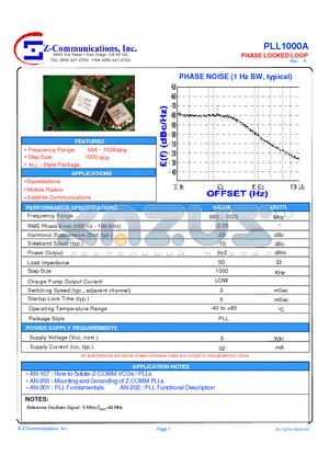 PLL1000A datasheet - PHASE LOCKED LOOP