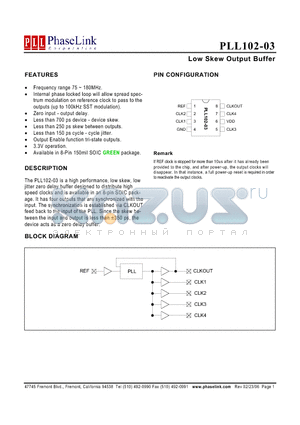PLL102-03SC datasheet - Low Skew Output Buffer
