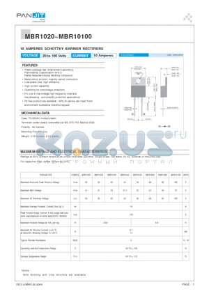 MBR1020 datasheet - 10 AMPERES SCHOTTKY BARRIER RECTIFIERS