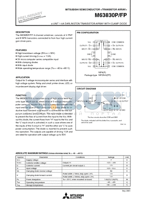 M63830FP datasheet - 4-UNIT 1.5A DARLINGTON TRANSISTOR-ARRAY WITH CLAMP DIODE